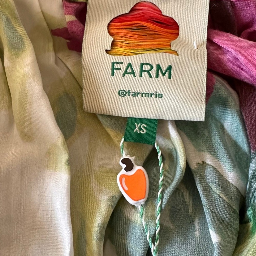 Farm Rio NWT SZ XS Off White Painted Flowers Maxi Dress Off Shoulder Puff Sleeve - Picture 9 of 16